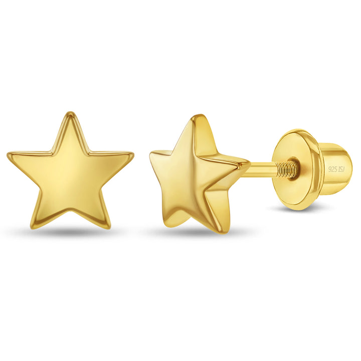 Kids Star Stud Earrings | Sterling Silver & 14K Yellow Gold-Plated | Classic Star Design | Screw Back | GP-03-01164 - Brownee Jewelers