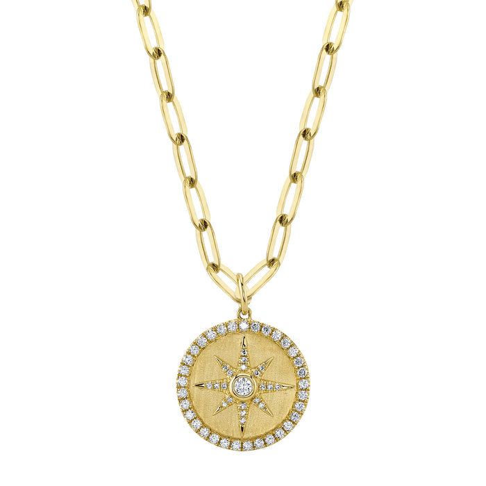 0.43CT DIAMOND BEZEL STAR PAPER CLIP LINK NECKLACE IN 14K YELLOW GOLD