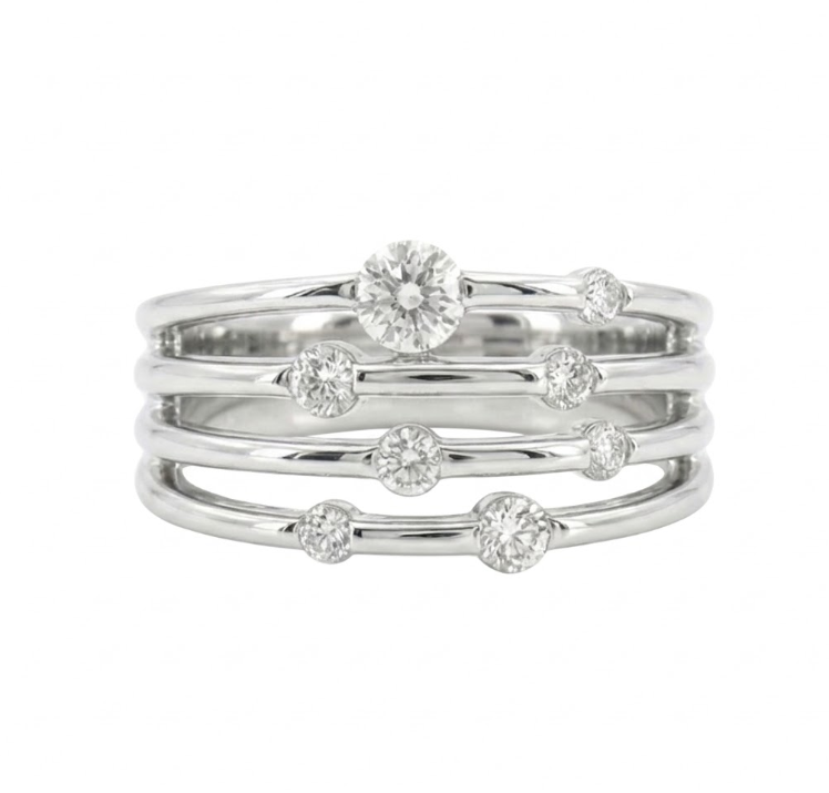 Round Diamond Freeform Fashion Ring | 14K White Gold | 0.50 ctw | Multi-Row Open Band - Brownee Jewelers