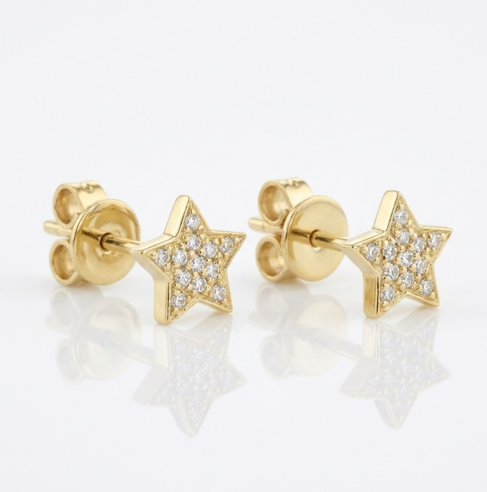 Diamond Star Stud Earrings | 14K Yellow Gold | 0.07 ctw | Pavé Star Studs - Brownee Jewelers