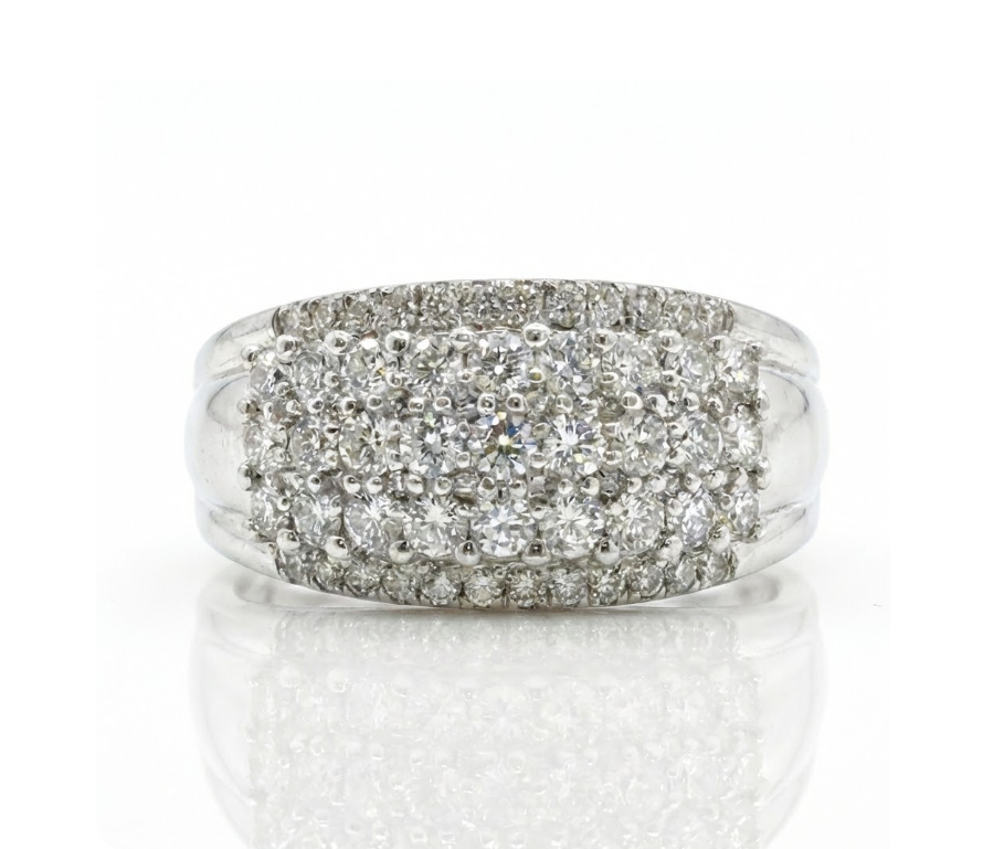 Round Diamond Pavé Band Ring | 10K White Gold | Multi-Row Diamond Band | Statement Ring - Brownee Jewelers
