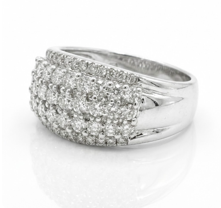 Round Diamond Pavé Band Ring | 10K White Gold | Multi-Row Diamond Band | Statement Ring - Brownee Jewelers