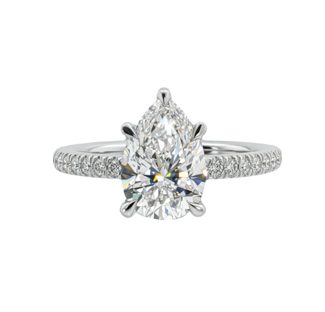 Pear Lab-Grown Diamond Ring | 14K White Gold | Diamond | Pavé | Engagement Ring - Brownee Jewelers