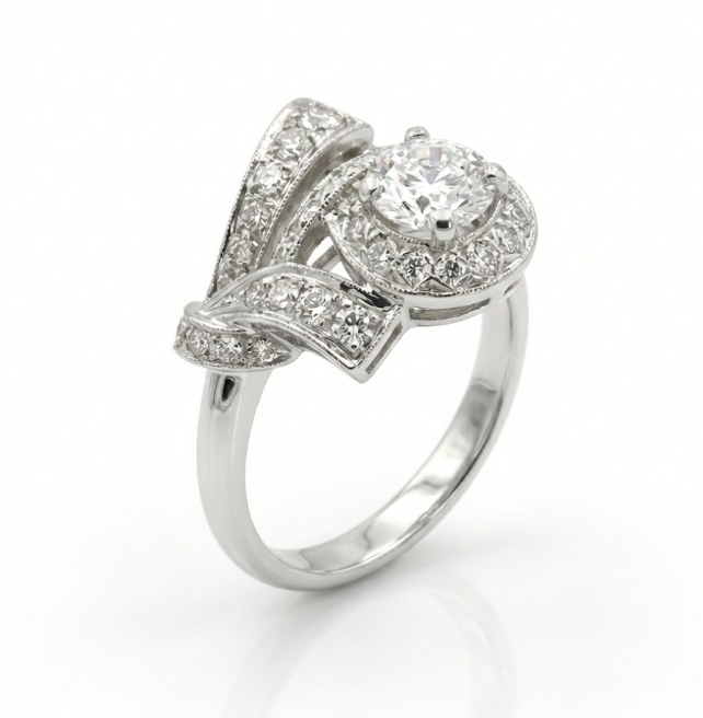 Old European Cut Diamond Ring | 14K White Gold | 0.59 ct Center | Vintage-Inspired Design - Brownee Jewelers