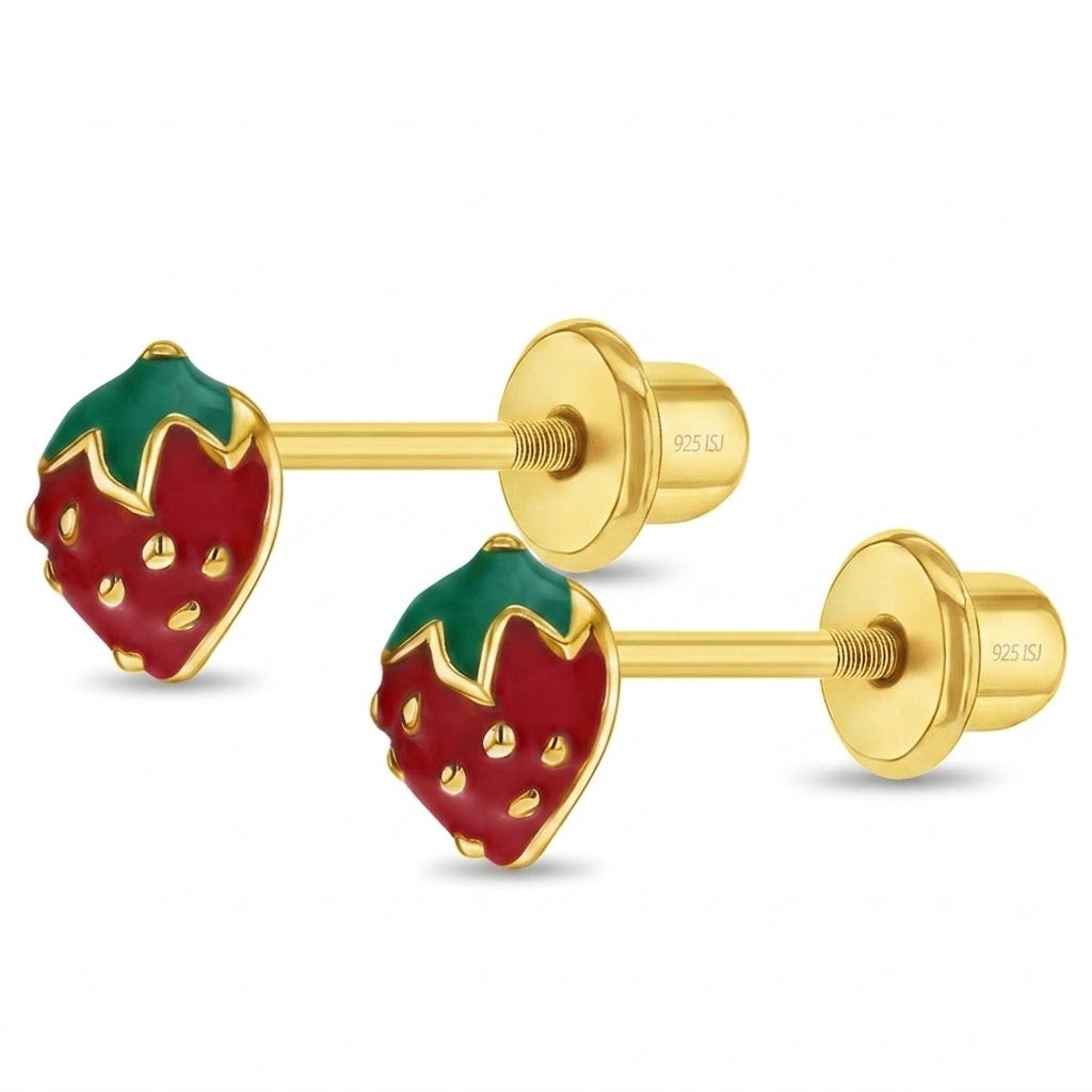 Sterling SIlver/14K Gold Strawberry Children's Stud Earrings with Screw Backs