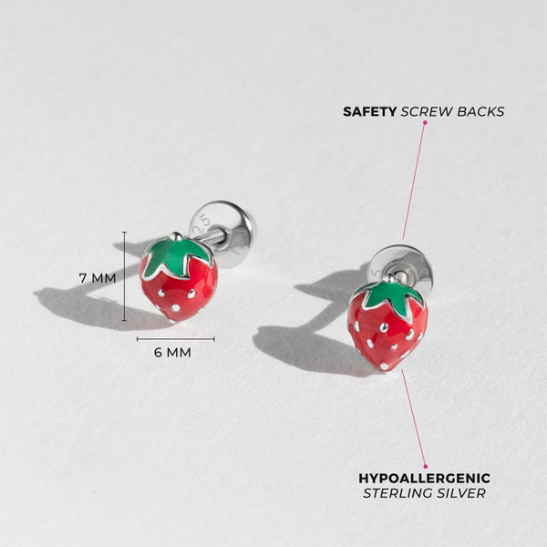Sterling SIlver/14K Gold Strawberry Children's Stud Earrings with Screw Backs