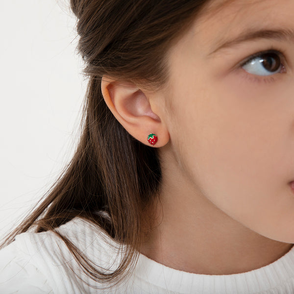 Sterling SIlver/14K Gold Strawberry Children's Stud Earrings with Screw Backs
