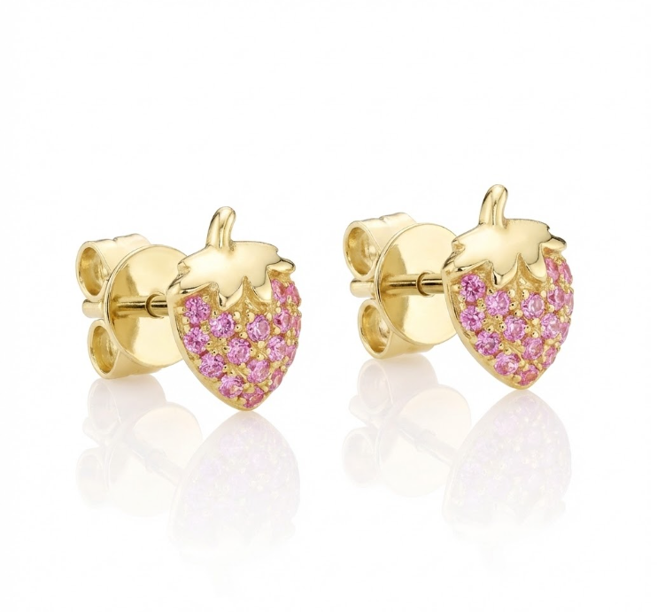 Pink Sapphire Strawberry Stud Earrings | 14K Yellow Gold | 0.20 ctw Pink Sapphires - Brownee Jewelers