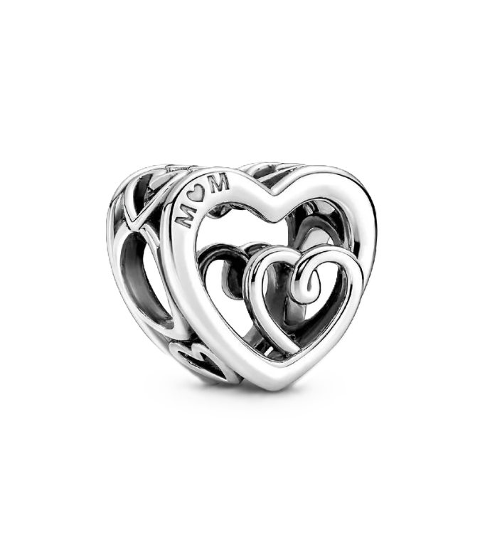 Pandora Entwined Infinite Hearts Charm in Sterling Silver with "Mom" Engraving in the front and "I love you forever and ever and ever" Engraving on the back