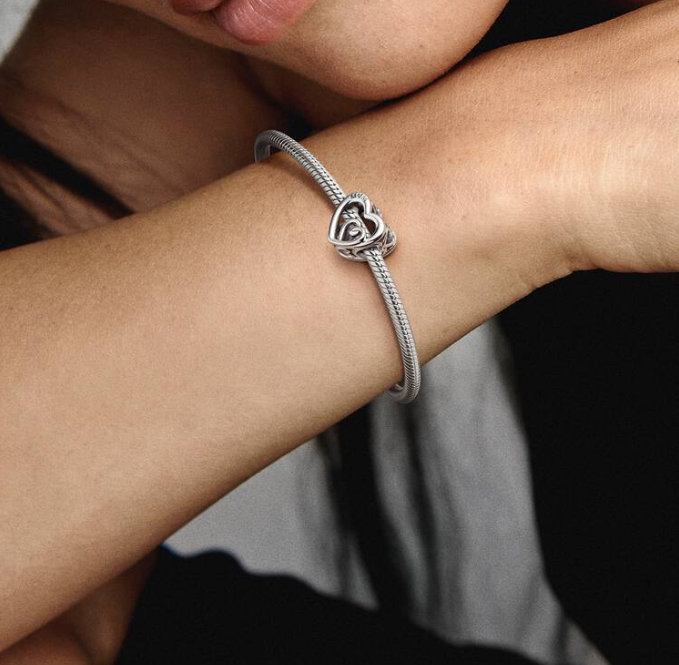 Pandora Entwined Infinite Hearts Charm in Sterling Silver with "Mom" Engraving in the front and "I love you forever and ever and ever" Engraving on the back