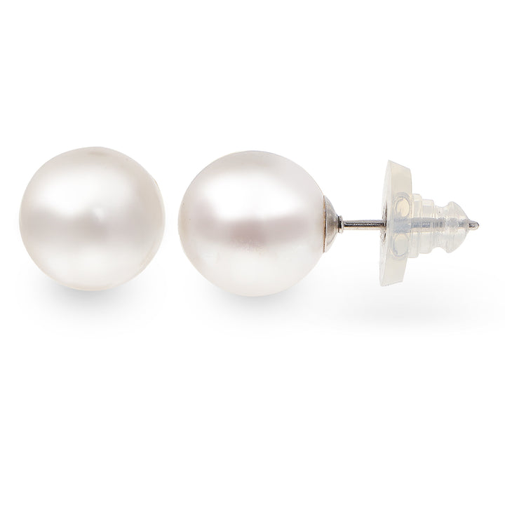 Freshwater Cultured Pearl Stud Earrings | Sterling Silver | 10–10.5mm Round White Pearls | 623095/FW - Brownee Jewelers