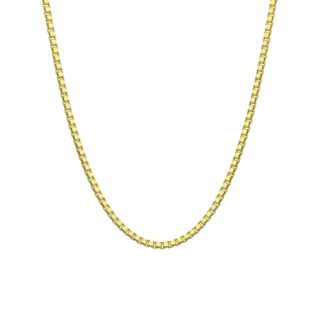 1.4 Millimeter Width and 18 Inch Length Box Chain Necklace in Sterling Silver with an 18K Gold-Plated Finish and a Lobster Clasp