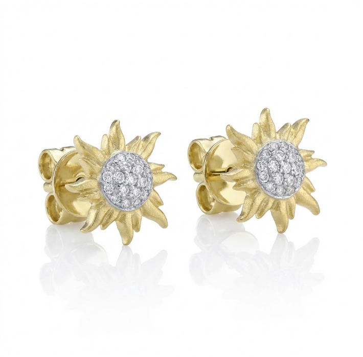 Diamond Pavé Sun Stud Earrings | 14K Yellow Gold | 0.08 ctw | Stud Earrings - Brownee Jewelers
