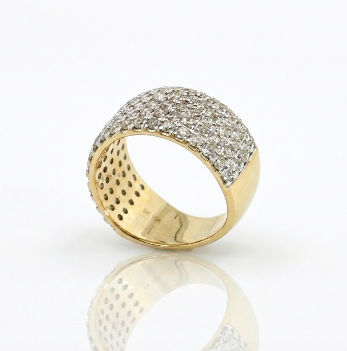 Wide Pavé Diamond Band | 10K Yellow Gold | Multi-Row | Statement Ring - Brownee Jewelers