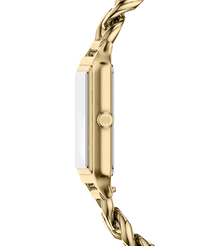 Raquel Three-Hand Watch | Fossil | Gold-Tone Stainless Steel | Gold Dial | Chain-Link Bracelet - Brownee Jewelers