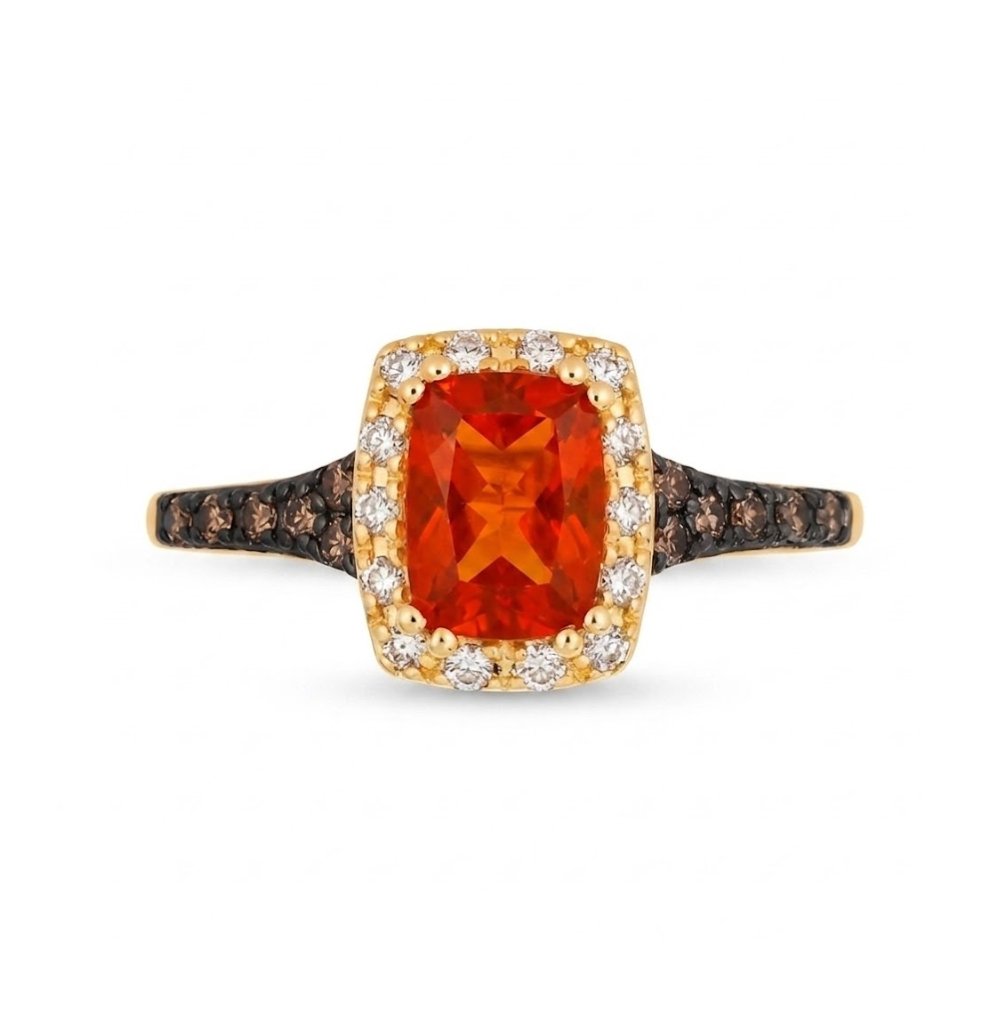 LeVian | Orange Opal & Diamond Halo Ring | 14K Yellow Gold | Chocolate & Vanilla Diamonds | BVYR 4 - Brownee Jewelers
