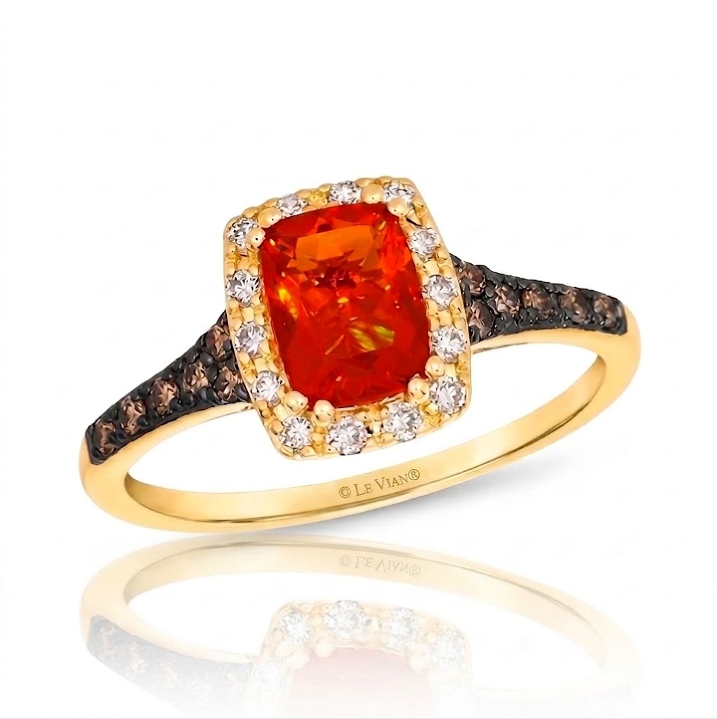 LeVian | Orange Opal & Diamond Halo Ring | 14K Yellow Gold | Chocolate & Vanilla Diamonds | BVYR 4 - Brownee Jewelers