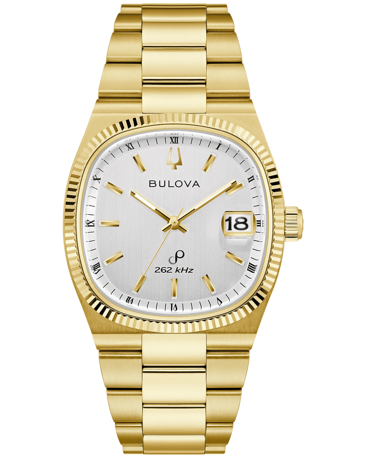 Bulova Super Seville | Gold-Tone Stainless Steel HPQ Precisionist Watch | 37.5mm | Silver Dial | Sapphire Crystal | 97B223 - Brownee Jewelers