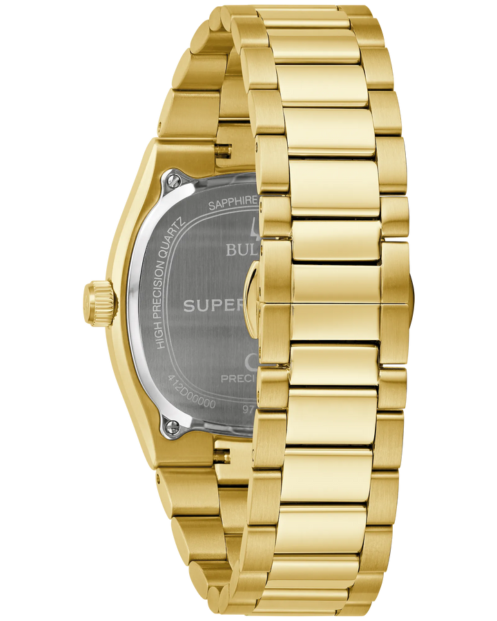 Bulova Super Seville | Gold-Tone Stainless Steel HPQ Precisionist Watch | 37.5mm | Silver Dial | Sapphire Crystal | 97B223 - Brownee Jewelers