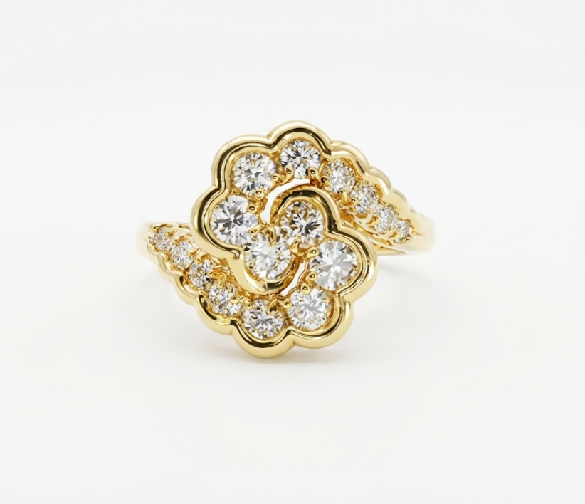 Round Diamond Swirl Cluster Ring