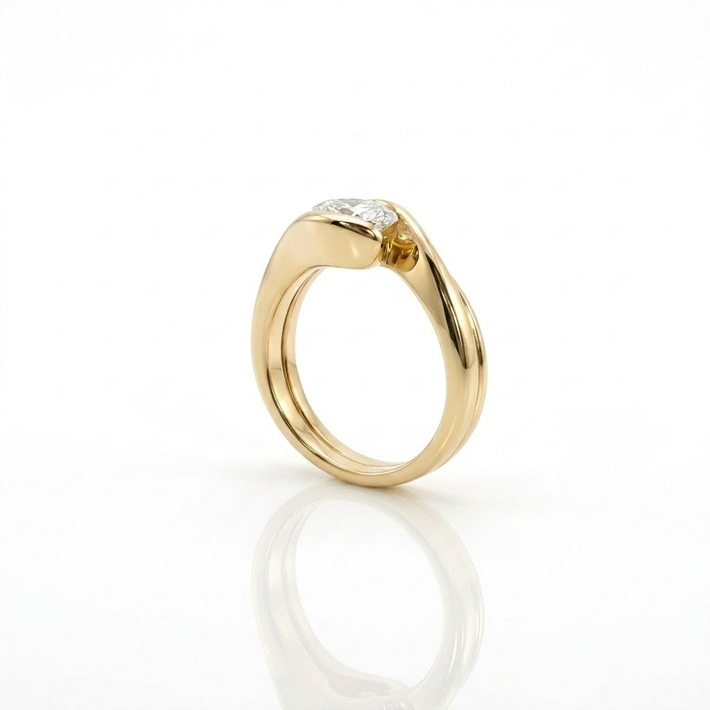 Round Brilliant Diamond Solitaire Bridal Set | 14K Yellow Gold | 1.01 CT Diamond | Contemporary Wrap Design - Brownee Jewelers
