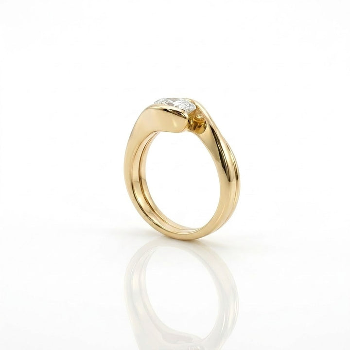 Round Brilliant Diamond Solitaire Bridal Set | 14K Yellow Gold | 1.01 CT Diamond | Contemporary Wrap Design - Brownee Jewelers