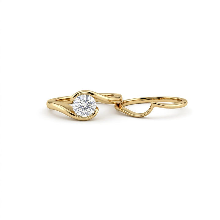 Round Brilliant Diamond Solitaire Bridal Set | 14K Yellow Gold | 1.01 CT Diamond | Contemporary Wrap Design - Brownee Jewelers