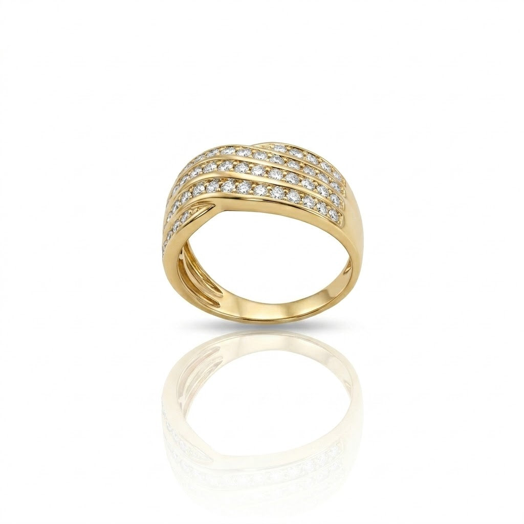 Round Diamond Multi-Row Band | 10K Yellow Gold | 1.00 ctw | Five-Row Pavé Wave Statement Ring - Brownee Jewelers