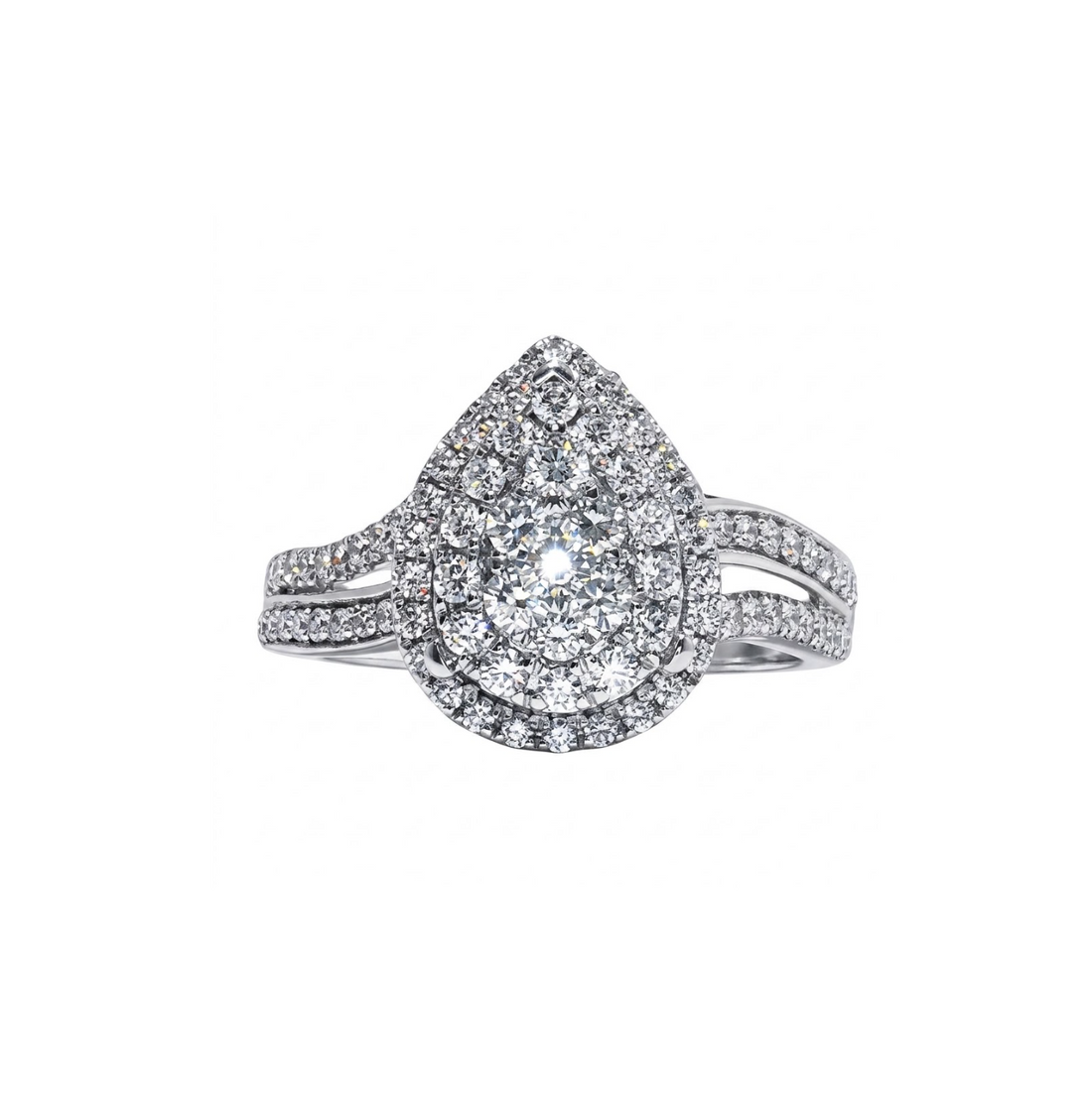 85 Round Diamonds in the Shape of Pear Cluster Engagement Ring in 14K White Gold