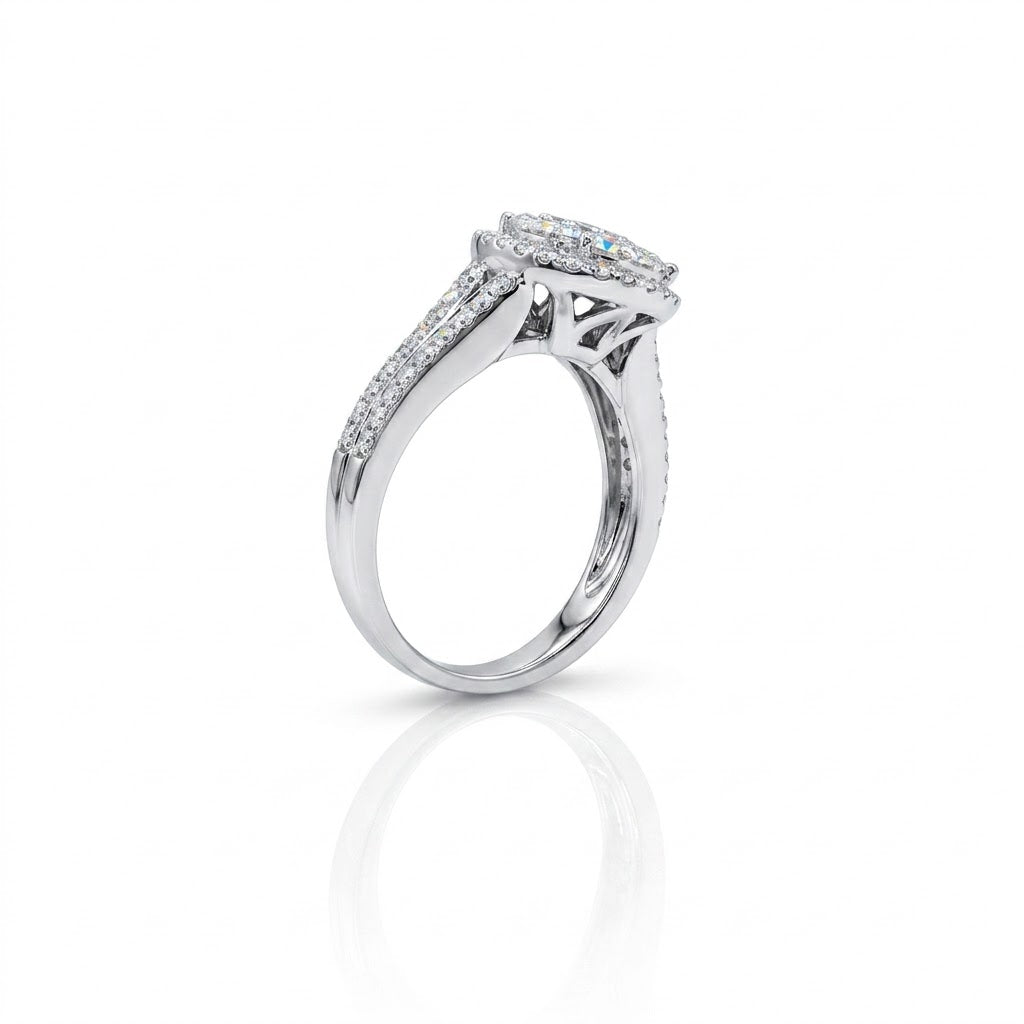 85 Round Diamonds in the Shape of Pear Cluster Engagement Ring in 14K White Gold