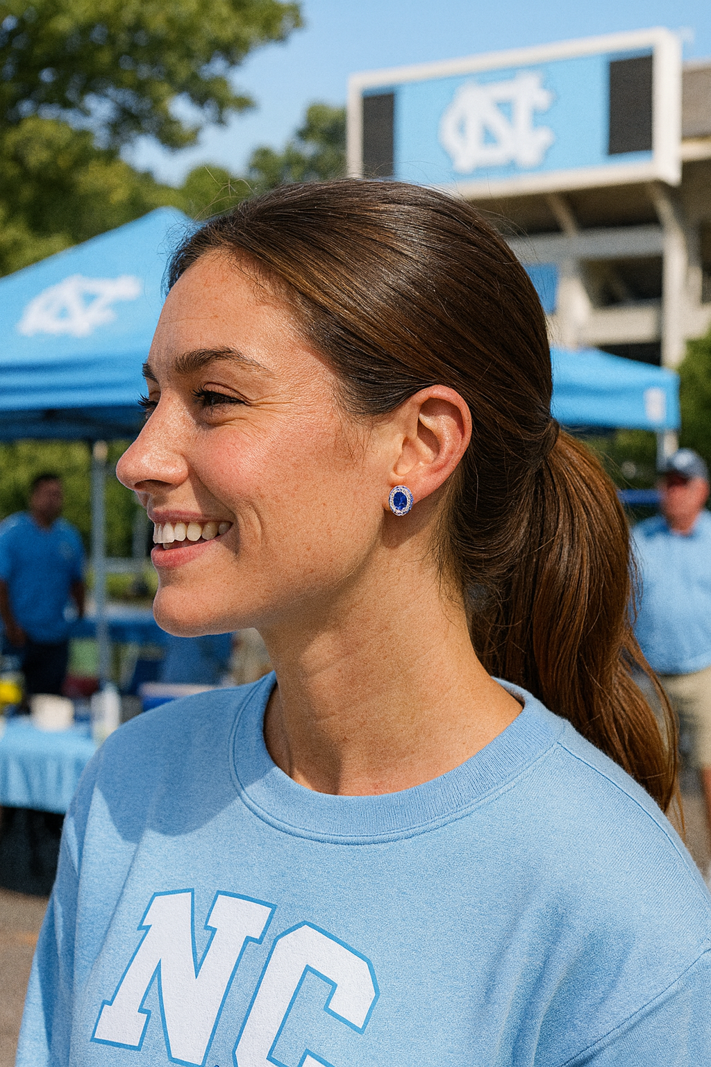 14K White Gold .83ct Sapphire & .15ct Diamond Halo Stud Earrings