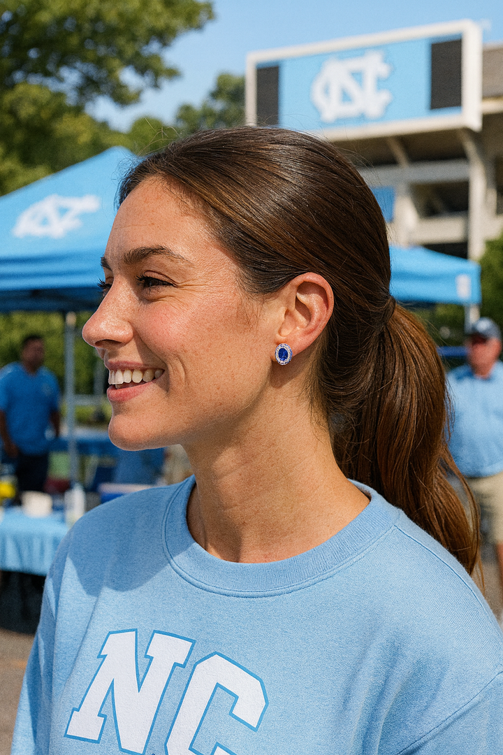 14K White Gold .83ct Sapphire & .15ct Diamond Halo Stud Earrings