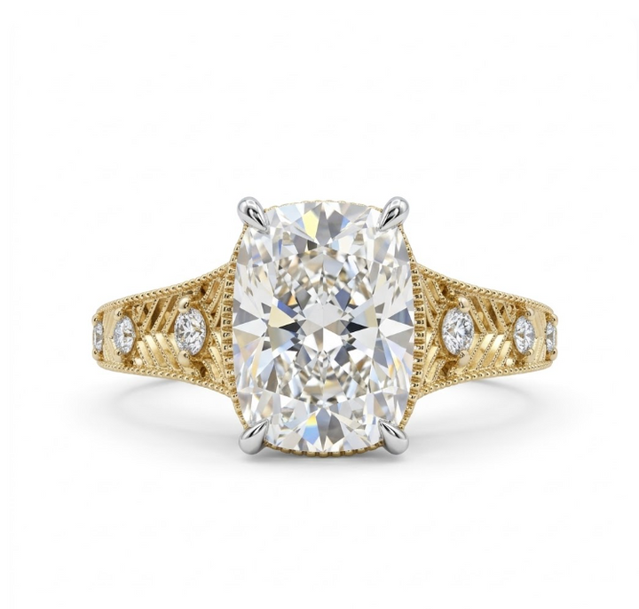 Taylor Swift Inspired Cushion Lab-Grown Diamond Engagement Ring | 14K Yellow Gold | 3.08 ct | VS1, E color, Cushion | 3.10 ctw - Brownee Jewelers