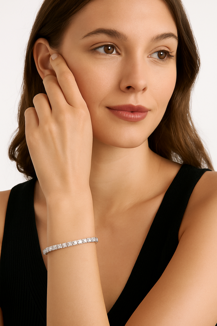 14kt white gold 14.01 carat lab grown round diamond tennis bracelet 