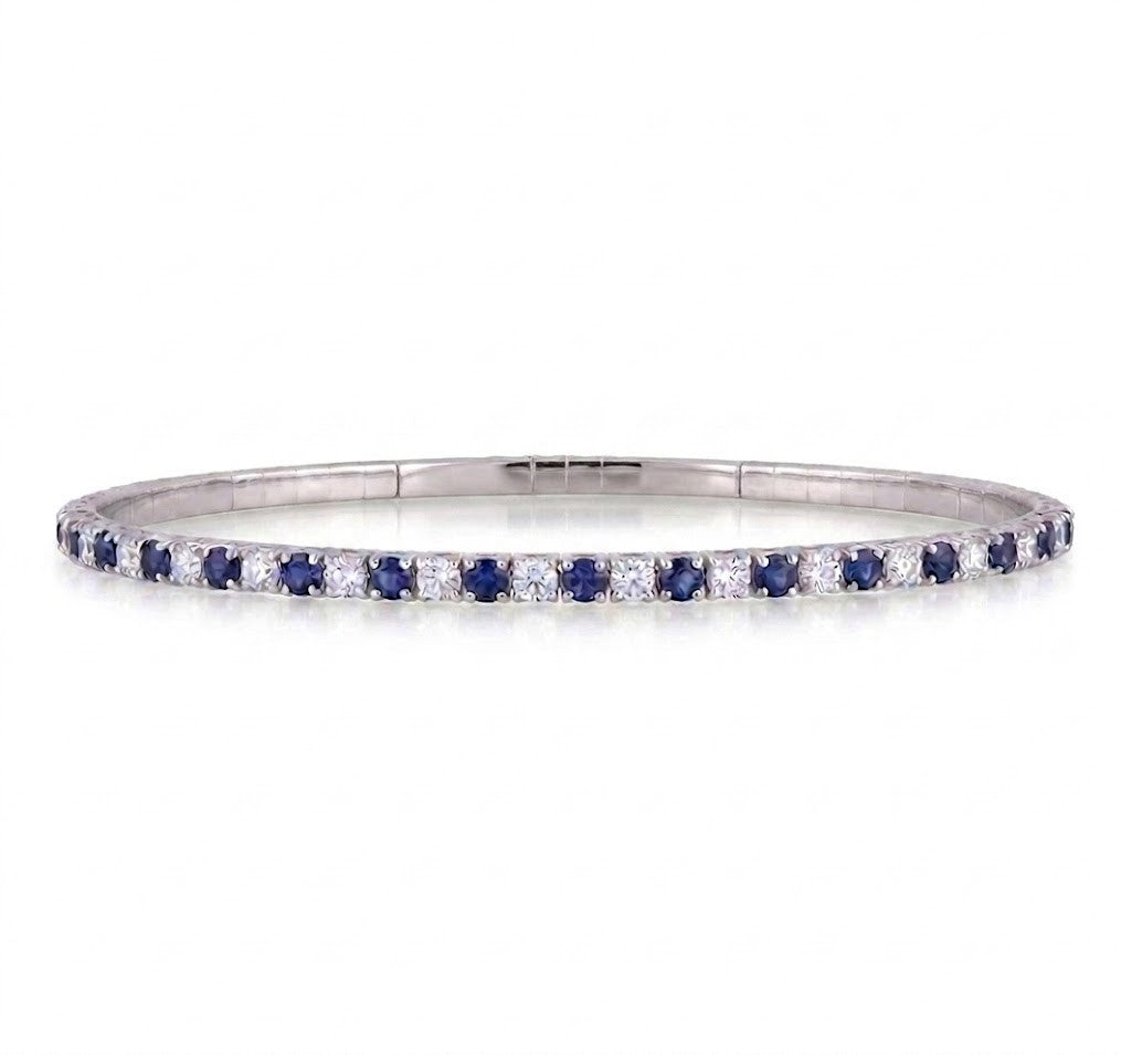 Diamond & Blue Sapphire Flexible Bangle Bracelet
