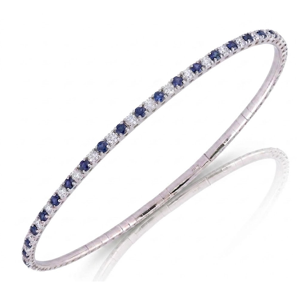 Diamond & Blue Sapphire Flexible Bangle Bracelet