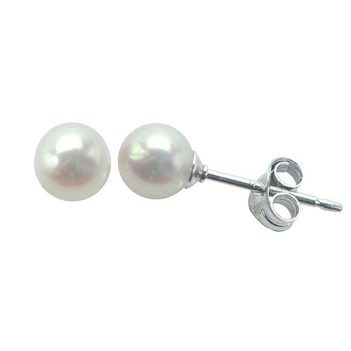 Freshwater Cultured Pearl Stud Earrings | Sterling Silver | 5mm Round Pearl | Classic Post Earrings | 627525/FW - Brownee Jewelers