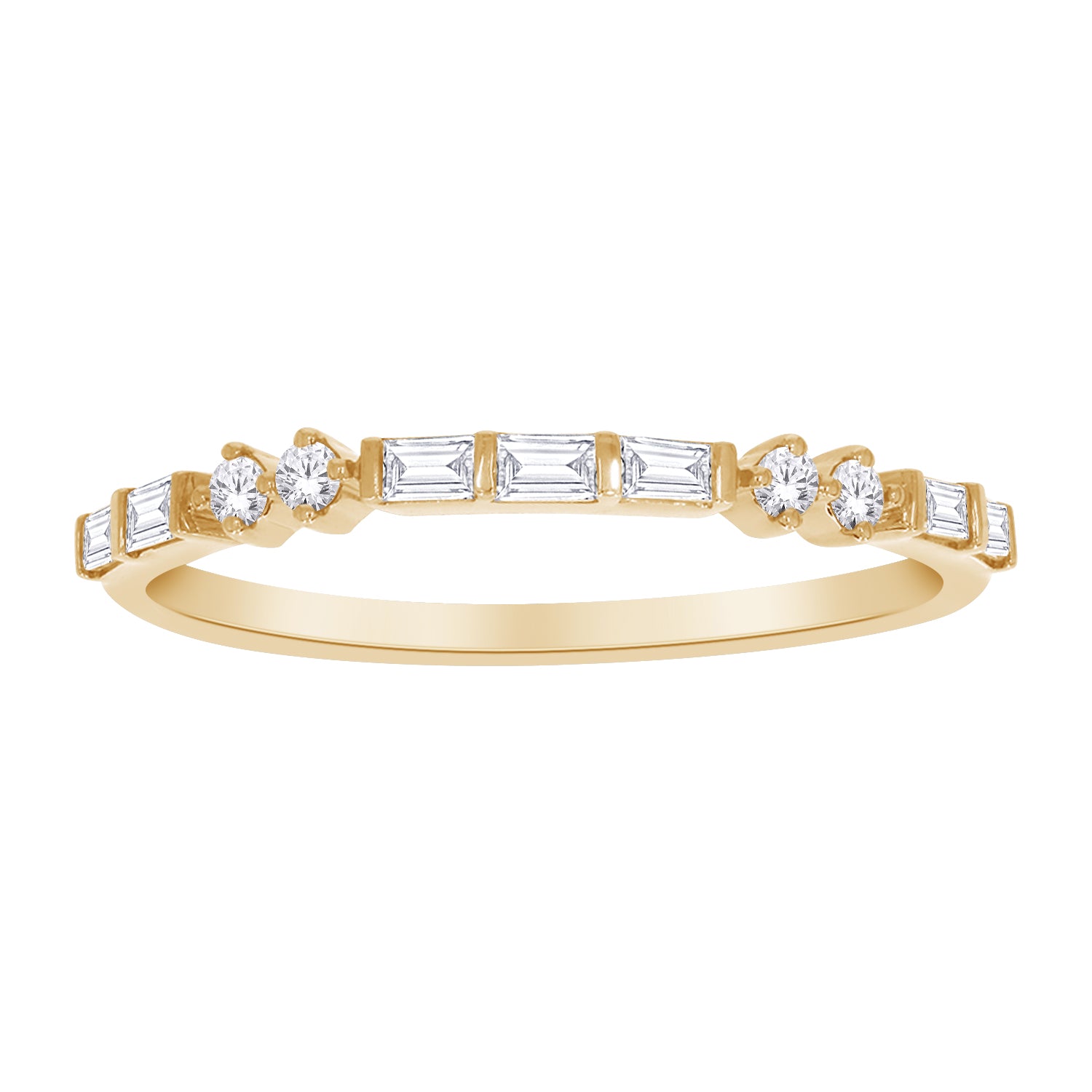 Baguette & Round Lab-Grown Diamond Band Ring | 10K Yellow Gold | 0.25 CTW Lab Diamonds | Alternating Diamond Band | LGR49377-25 - Brownee Jewelers