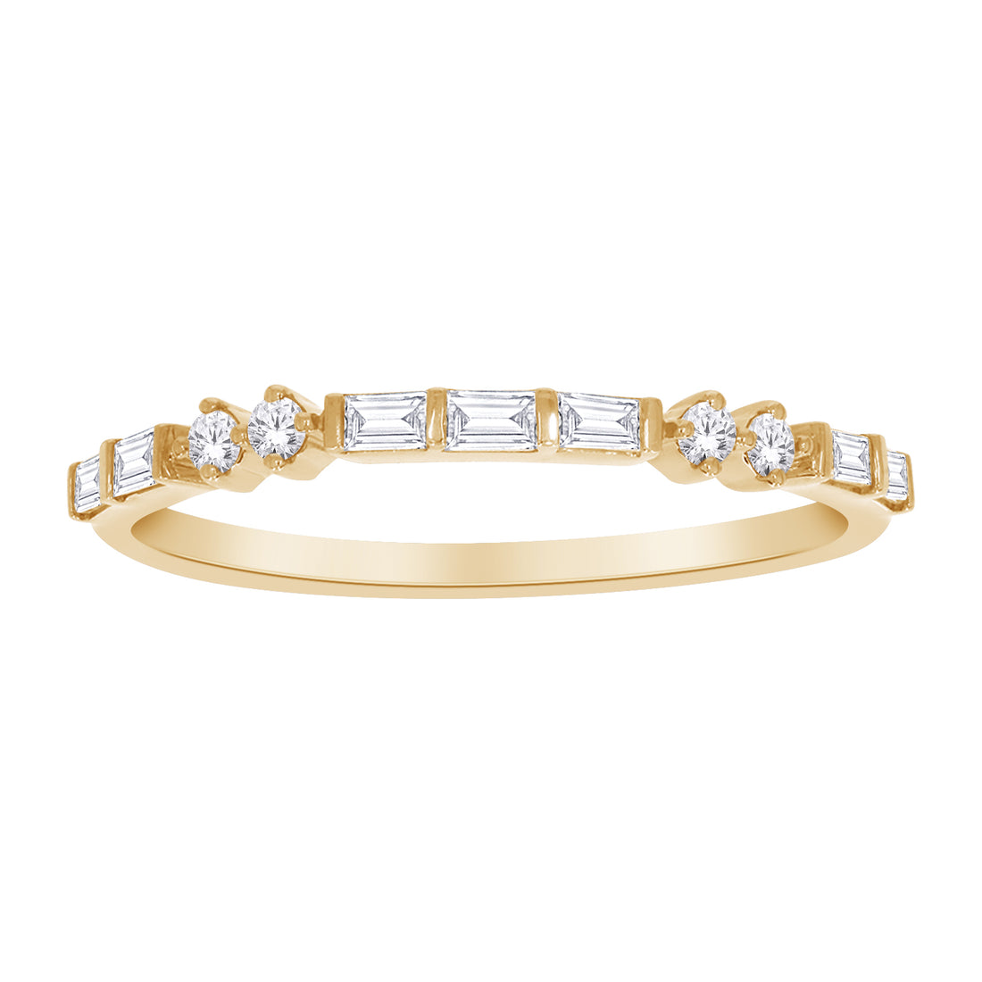 Baguette & Round Lab-Grown Diamond Band Ring | 10K Yellow Gold | 0.25 CTW Lab Diamonds | Alternating Diamond Band | LGR49377-25 - Brownee Jewelers