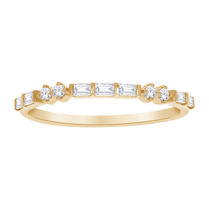 Baguette & Round Lab-Grown Diamond Band Ring | 10K Yellow Gold | 0.25 CTW Lab Diamonds | Alternating Diamond Band | LGR49377-25 - Brownee Jewelers