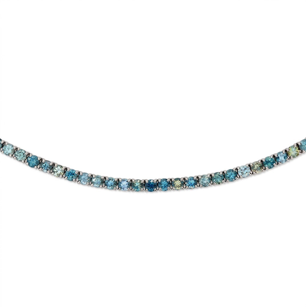 LeVian | Ombre Sapphire Tennis Necklace | 17.17 ct Montana Sapphire Ombré™ | 14K White Gold | 18" | BAMI 941 - Brownee Jewelers