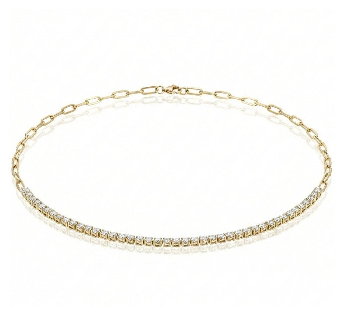 Diamond Paperclip Tennis Necklace