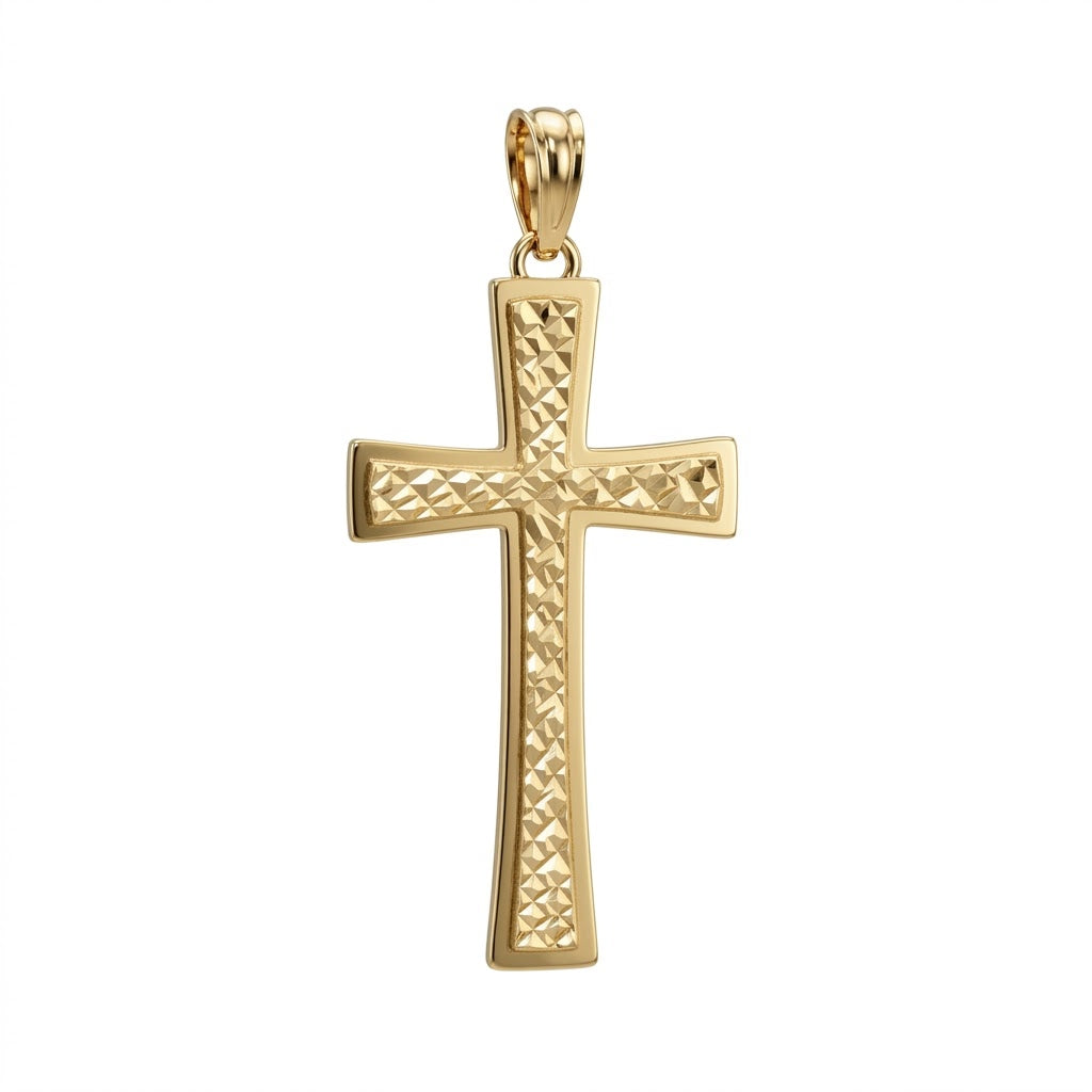DIAMOND-CUT TEXTURED CROSS CHARM | 14K YELLOW GOLD | MF035224-14Y - Brownlee Jewelers