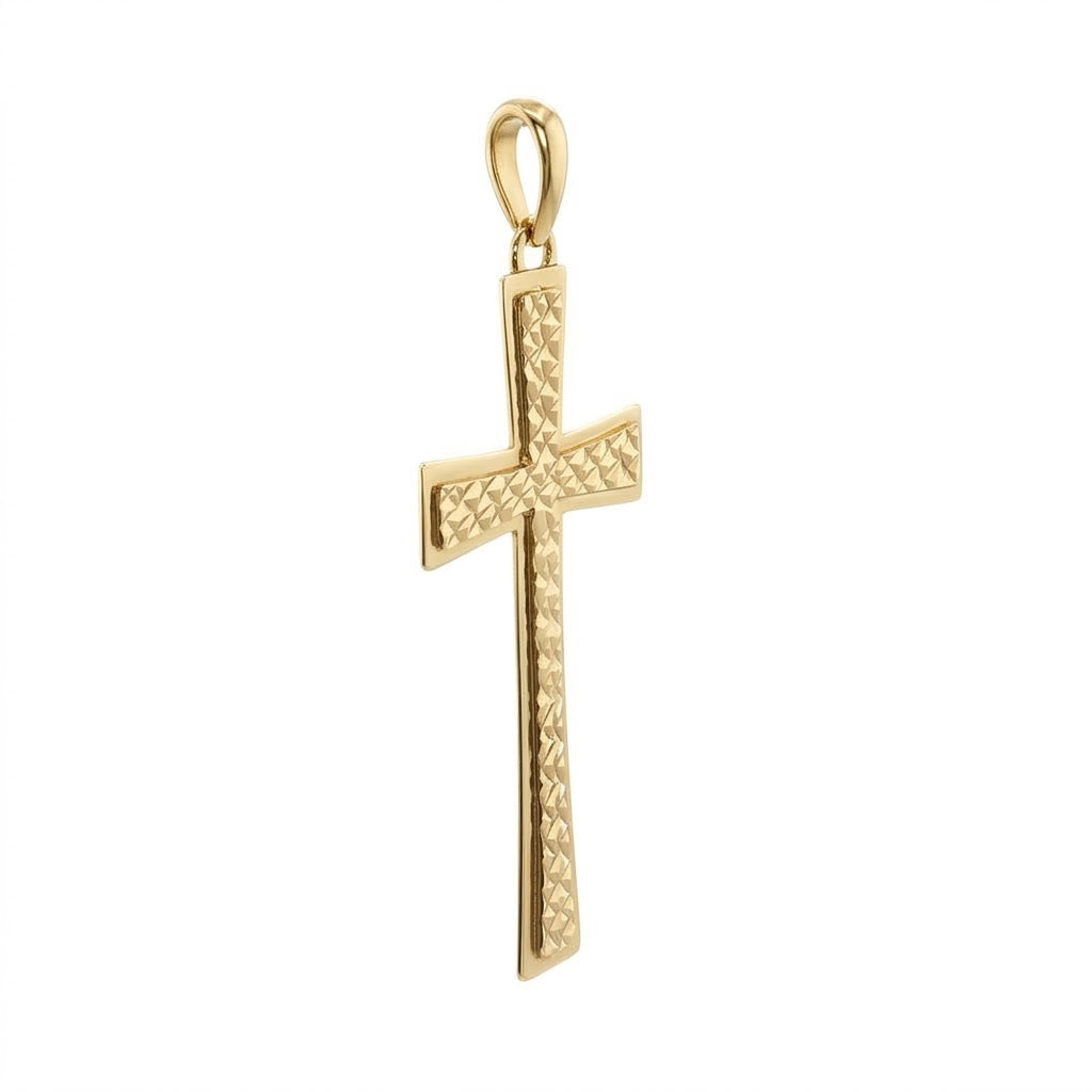 DIAMOND-CUT TEXTURED CROSS CHARM | 14K YELLOW GOLD | MF035224-14Y - Brownlee Jewelers