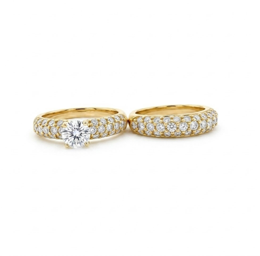 14K Yellow Gold Round Diamond Pavé Bridal Set 0.68 CT