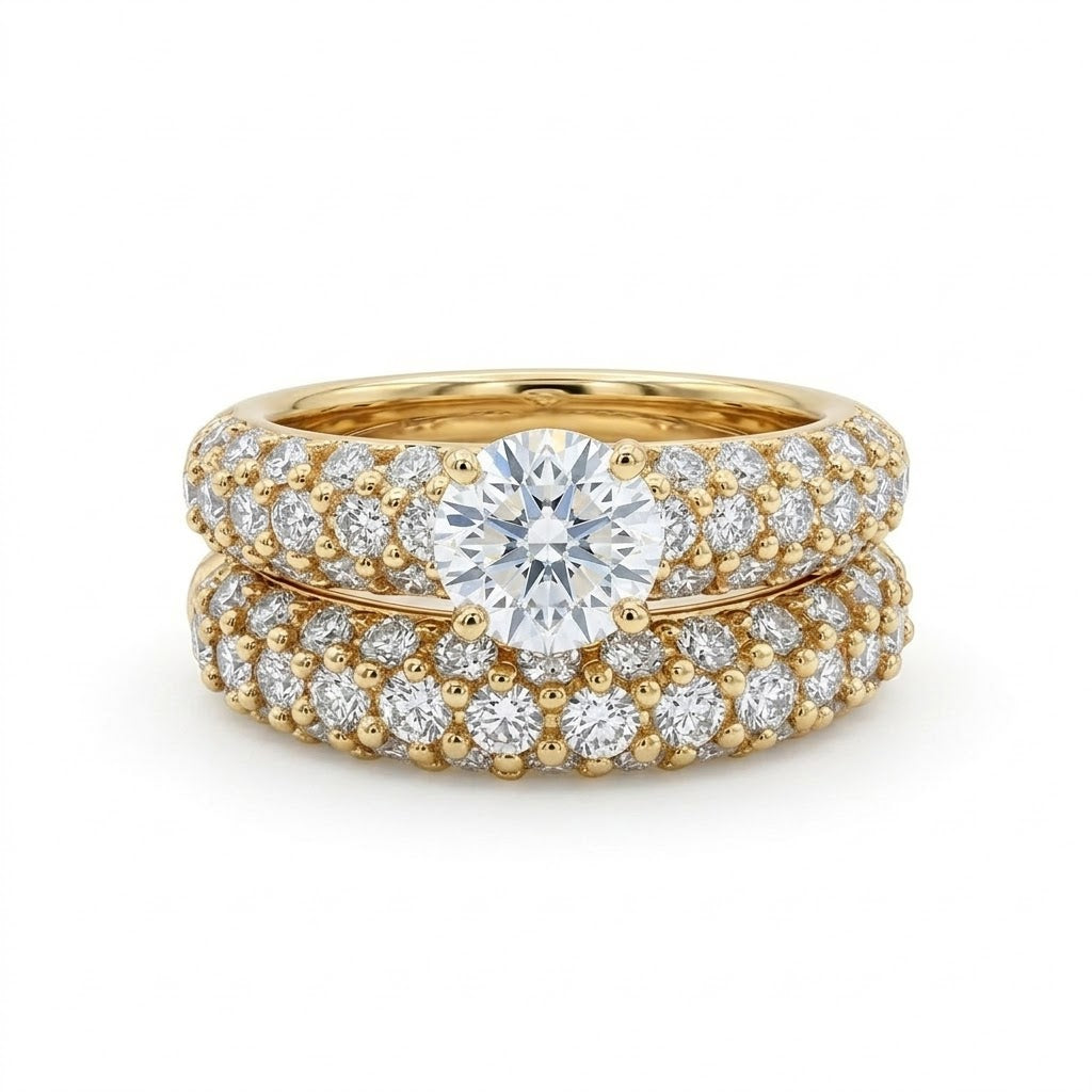14K Yellow Gold Round Diamond Pavé Bridal Set 0.68 CT