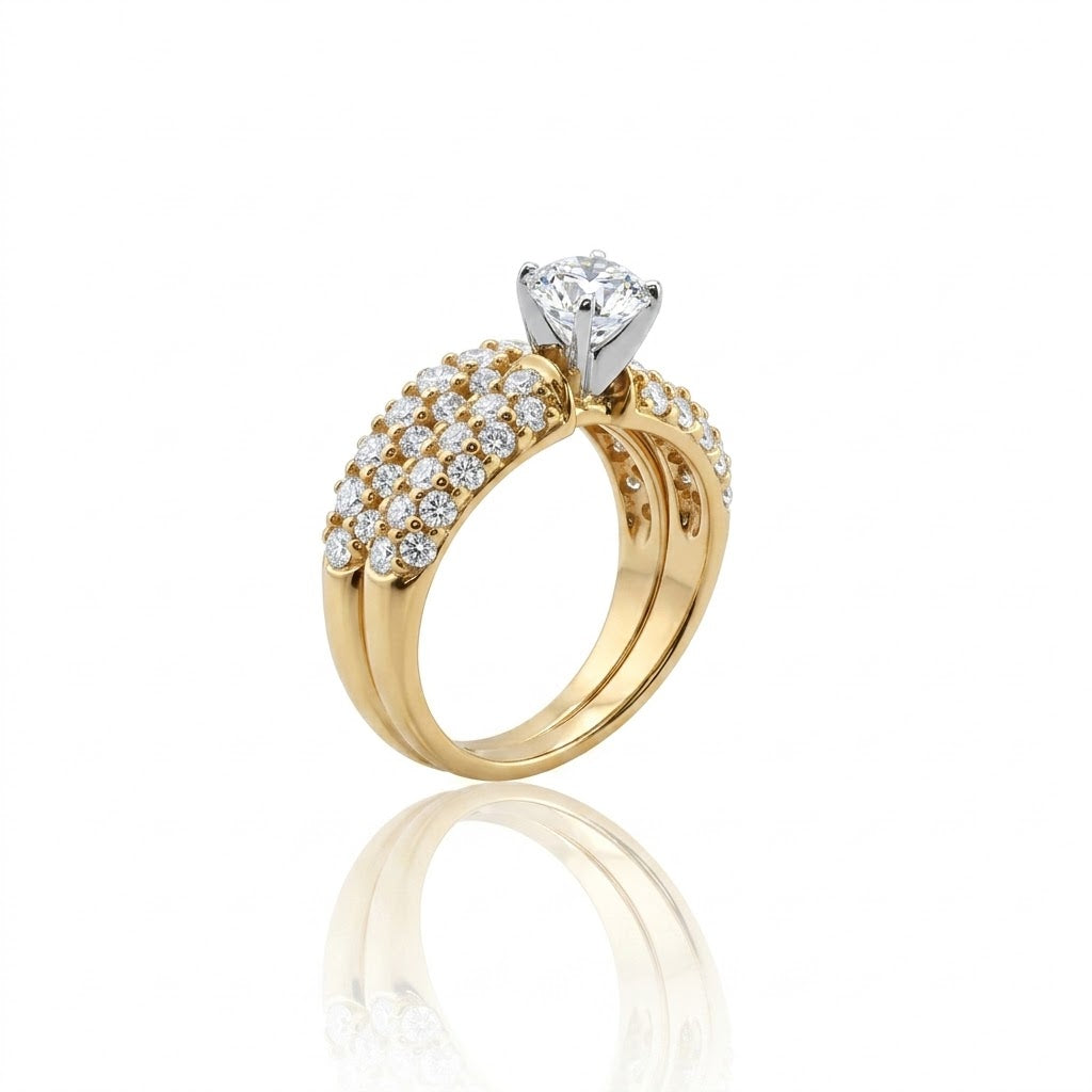14K Yellow Gold Round Diamond Pavé Bridal Set 0.68 CT