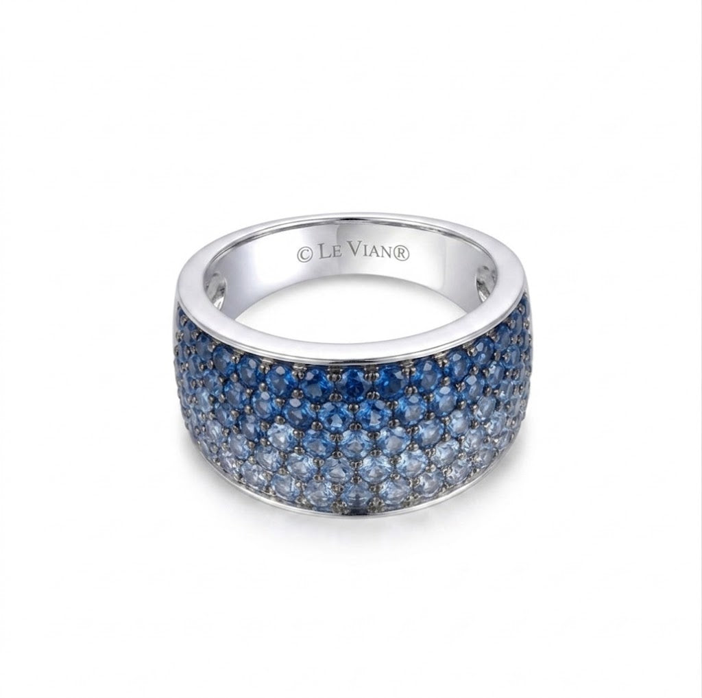Ombre Blue Sapphire Band | 14K White Gold | Pavé Sapphire Ring | TRBI 1530 - Brownee Jewelers