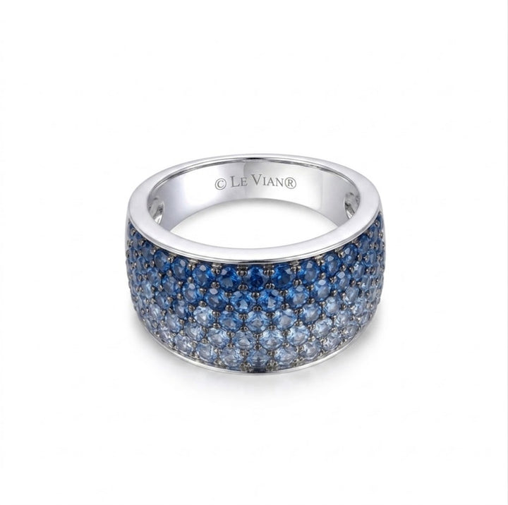 Ombre Blue Sapphire Band | 14K White Gold | Pavé Sapphire Ring | TRBI 1530 - Brownee Jewelers