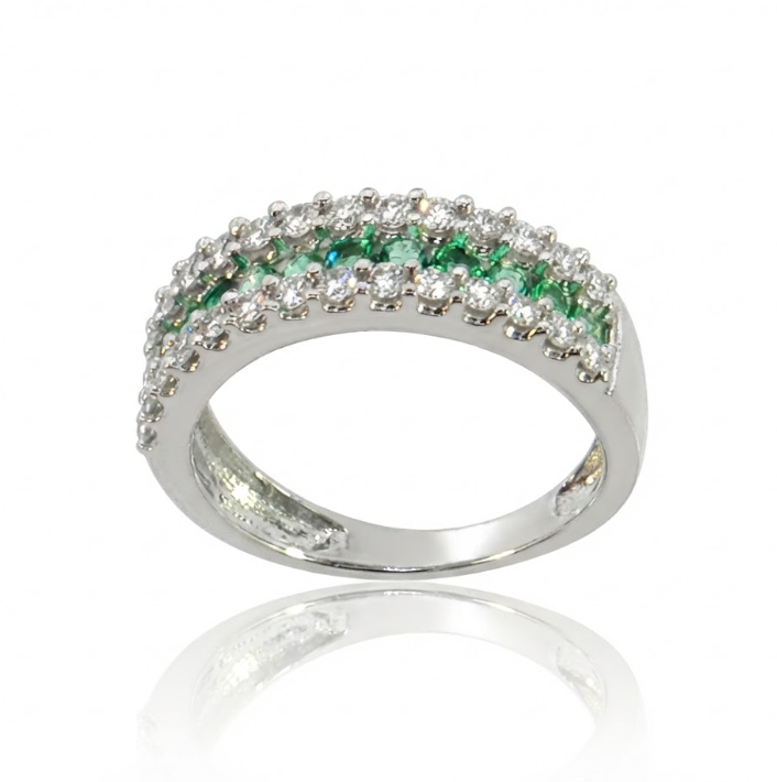 Emerald & Lab-Grown Diamond Three-Row Band | 10K White Gold | 0.85 ctw | Stackable Ring - Brownee Jewelers